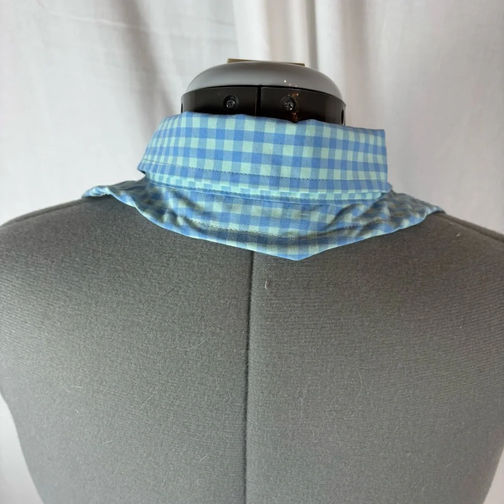 Bib For Adult | Handcrafted Dignity Cover | Aqua Plaid Button-Up ‎ | 19